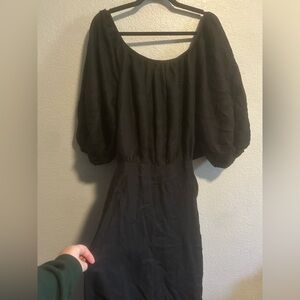 Shaina mote puff sleeve open back midi dress